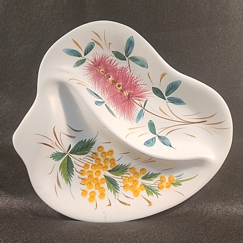 Italian Serving Platter Tray Dish Divided Handpainted Italy Floral  76/157 MCM